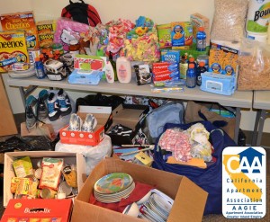 Some of the donations the  CAA-AAGIE office accumulated for three families who lost everything in an arson fire in San Bernardino.
