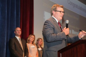PHOTO BY BOB HEER OF TO’ & MO’ TOWING named Costa Mesa Mayor Steve Mensinger, CAA's OC Housing Champion, addresses the audience during Wednesday's Charity Gala.  