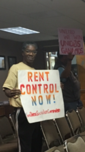 A tenant advocate at a recent public meeting in San Diego. 