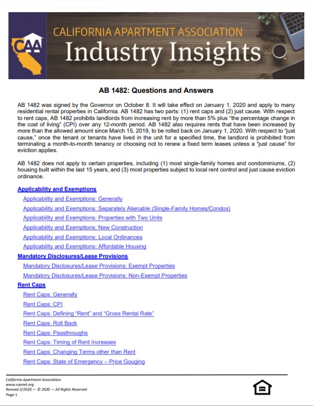 Preview of first page of paper on AB 1482 Questions and Answers